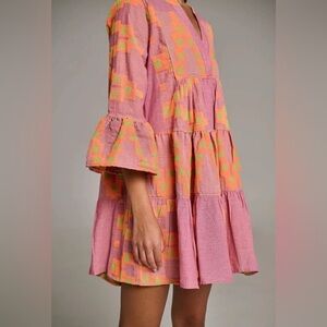 Devotion Twins Ella Tiered Mini Dress - Orange/Pink Colorway